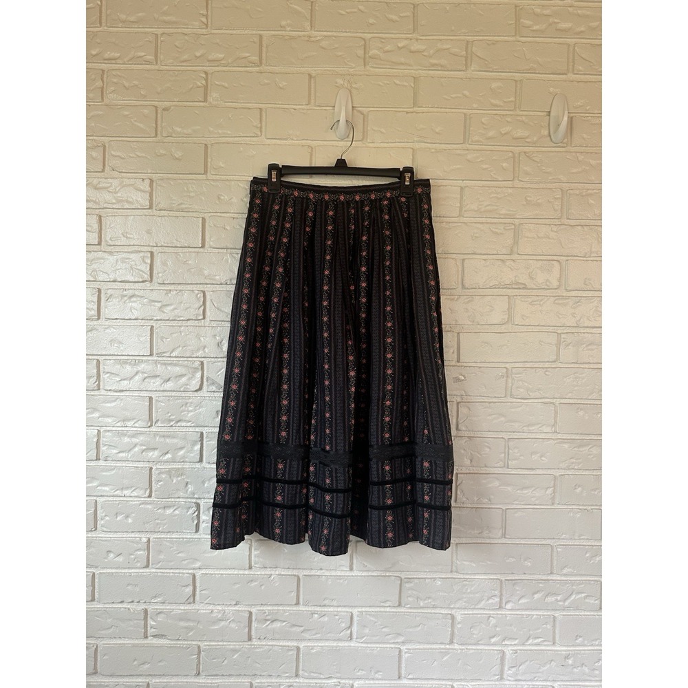 Women's Handmade Boho Floral Midi Skirt Black Striped Floral SIZE IN PICS